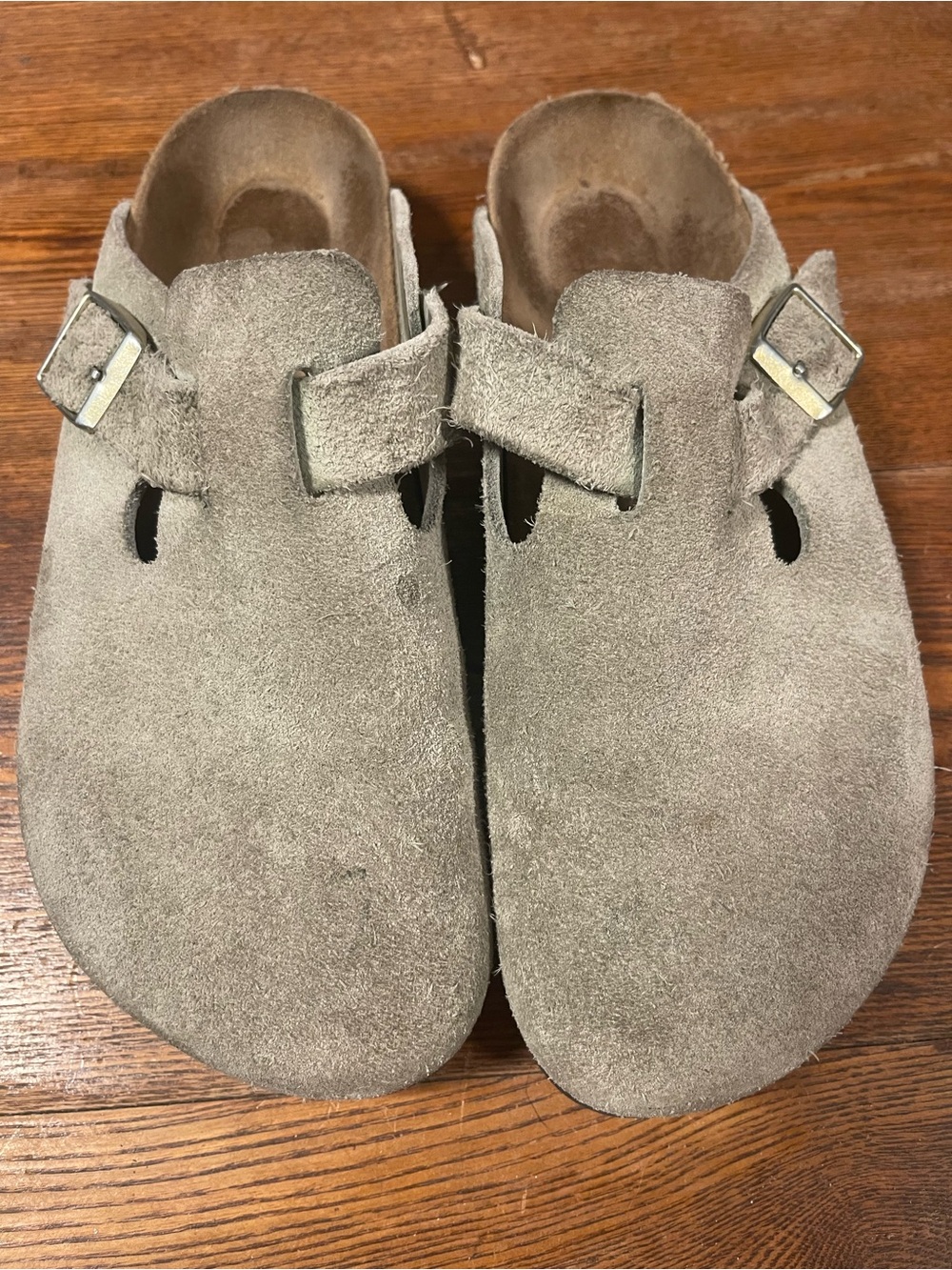 Birkenstock Women's Suede Boston Clog in Light Sage Green